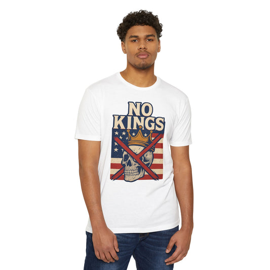Unisex Skull Graphic T-Shirt - "No Kings" Design, Casual Wear, Statement Tee, Vintage Style, Gift for Rebels, Patriotic Apparel