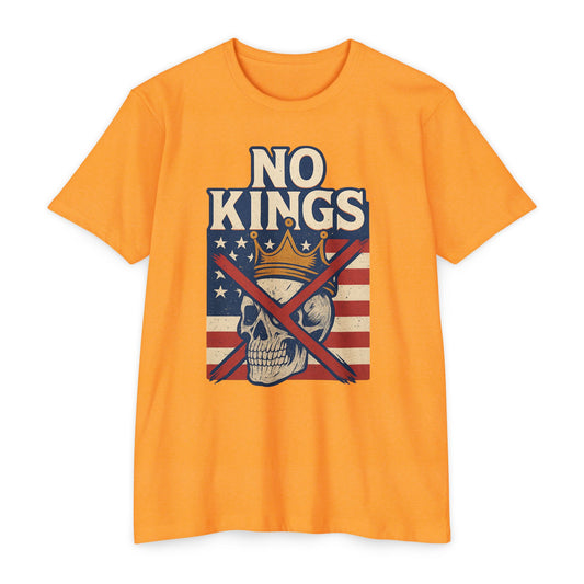 Unisex Skull Graphic T-Shirt - "No Kings" Design, Casual Wear, Statement Tee, Vintage Style, Gift for Rebels, Patriotic Apparel